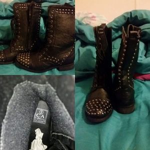 Studded black combat boots